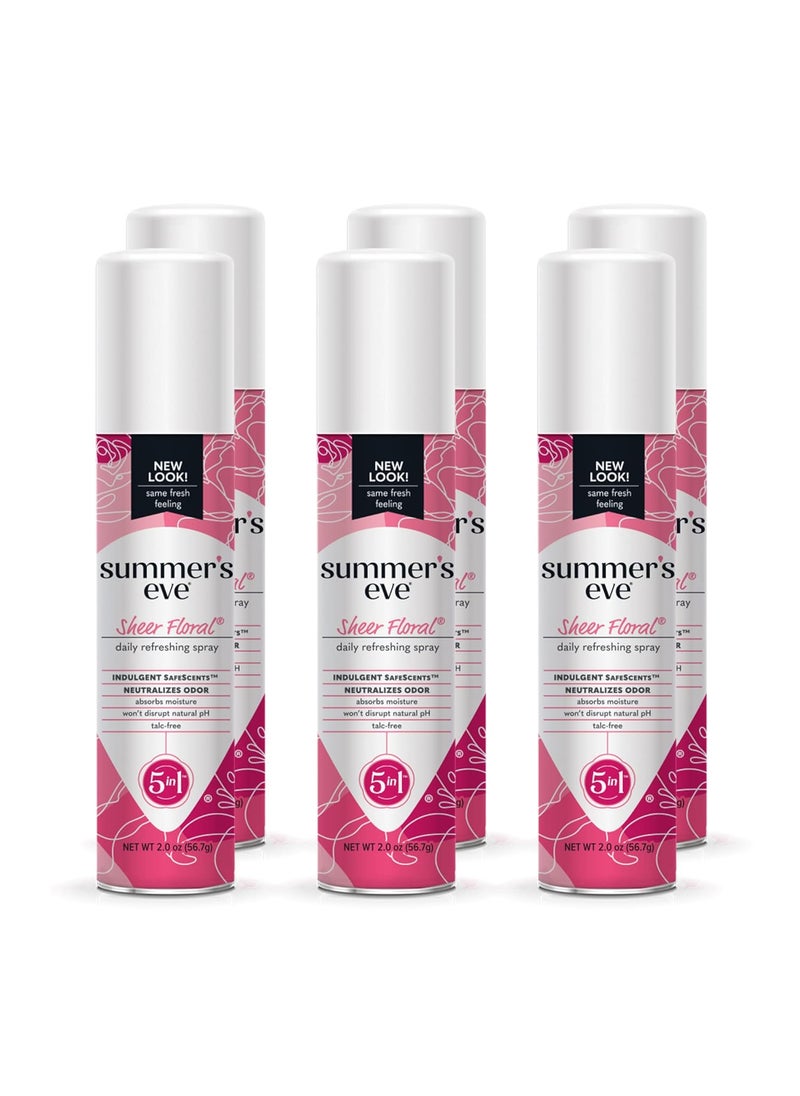 Summer's Eve Freshening Spray | Sheer Floral| 2 oz Size | Pack of 6 | pH Balanced, Dermatologist & Gynecologist Tested