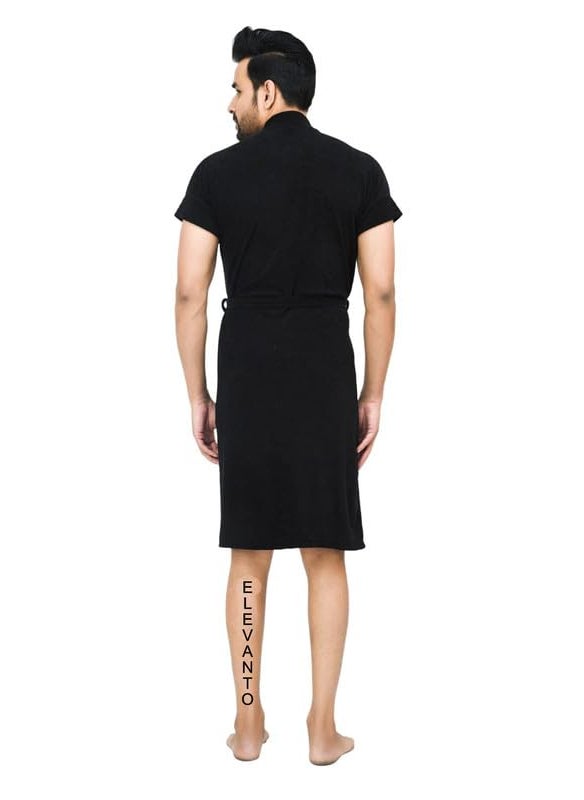 ELEVANTO bathrobe for menbath robes Half Sleeve 1 Pocket Soft Lightweight Comfort bath robe BLACK