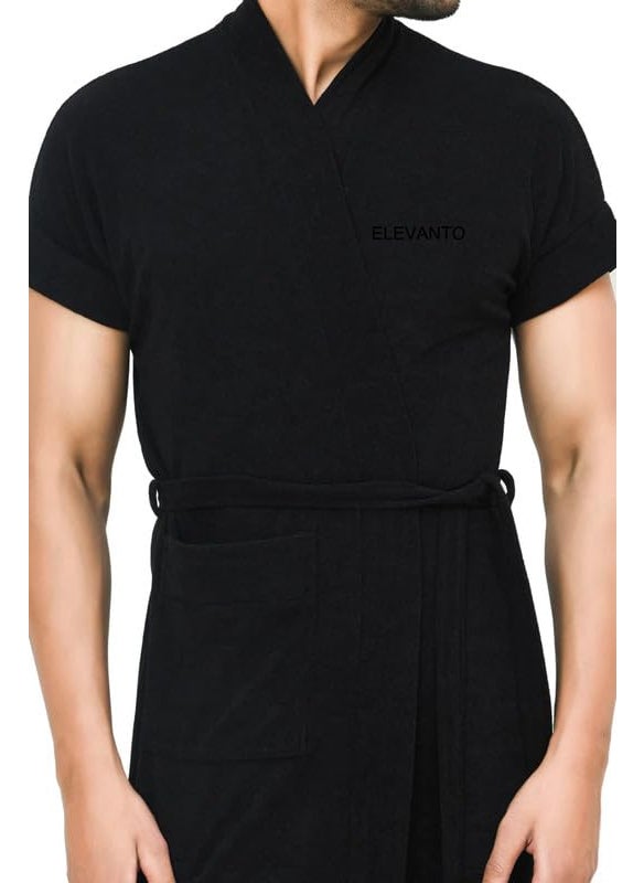 ELEVANTO bathrobe for menbath robes Half Sleeve 1 Pocket Soft Lightweight Comfort bath robe BLACK