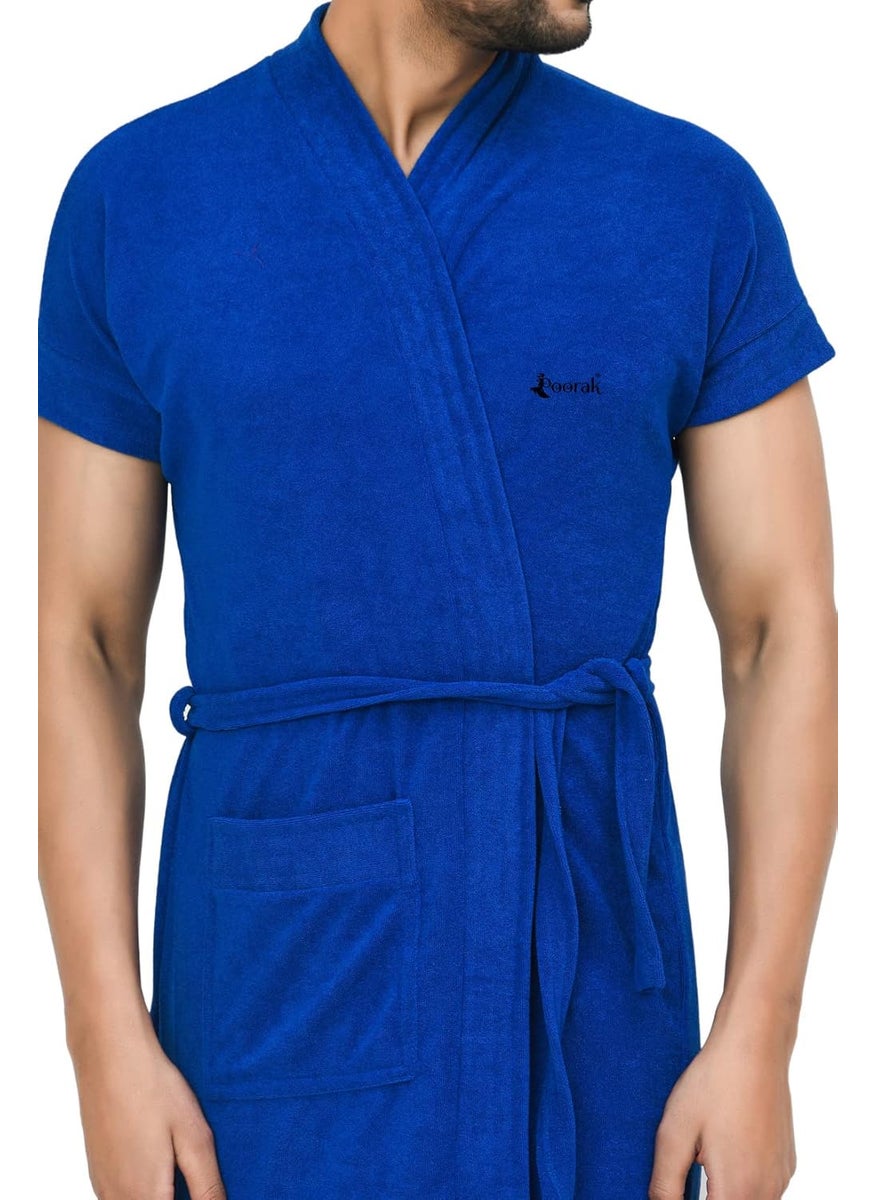 Poorak Terry Men Bathrobe Fit Upto 42 inches Royal Blue