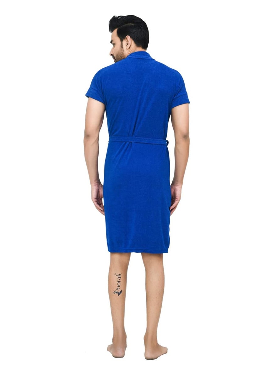 Poorak Terry Men Bathrobe Fit Upto 42 inches Royal Blue