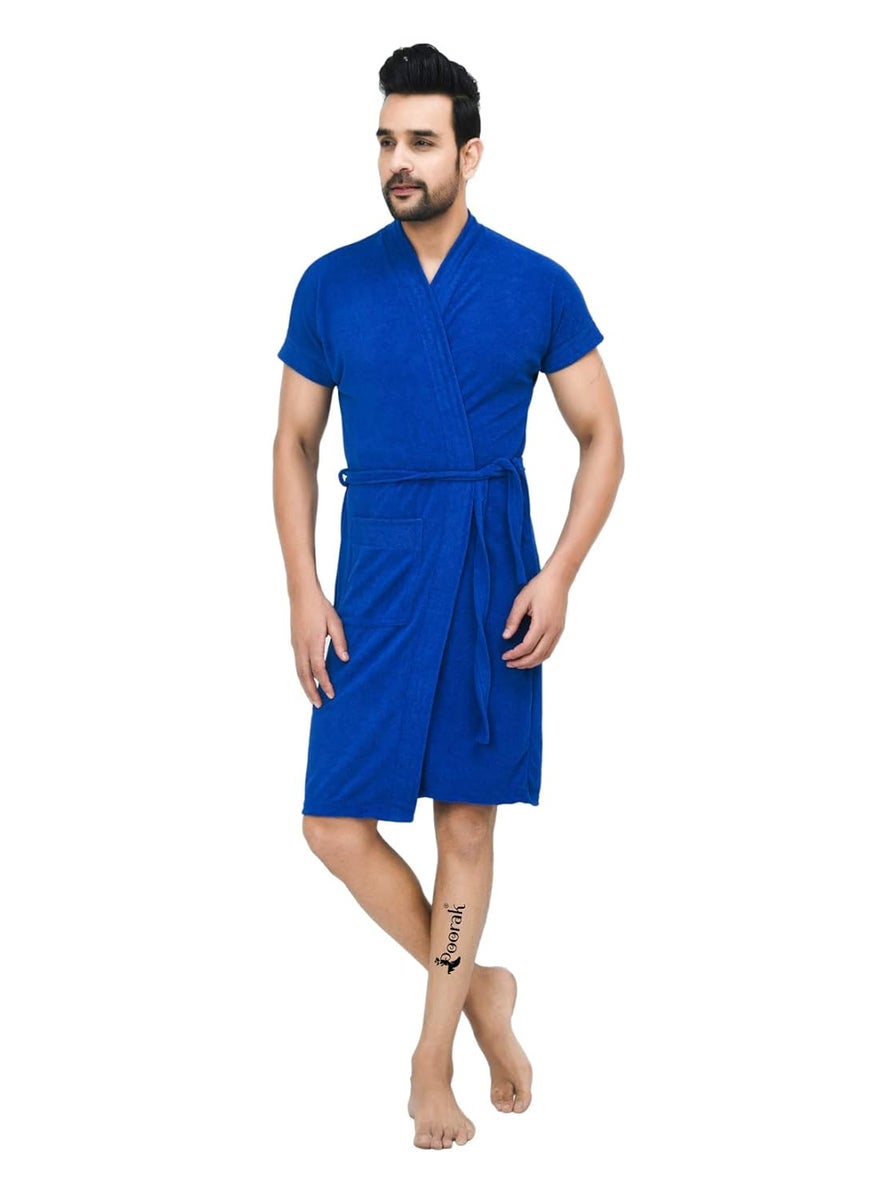 Poorak Terry Men Bathrobe Fit Upto 42 inches Royal Blue