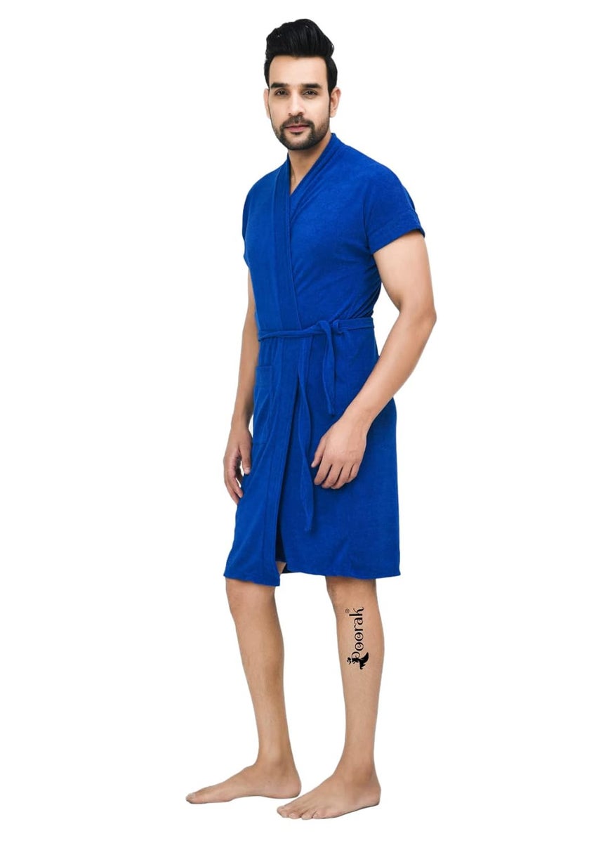 Poorak Terry Men Bathrobe Fit Upto 42 inches Royal Blue