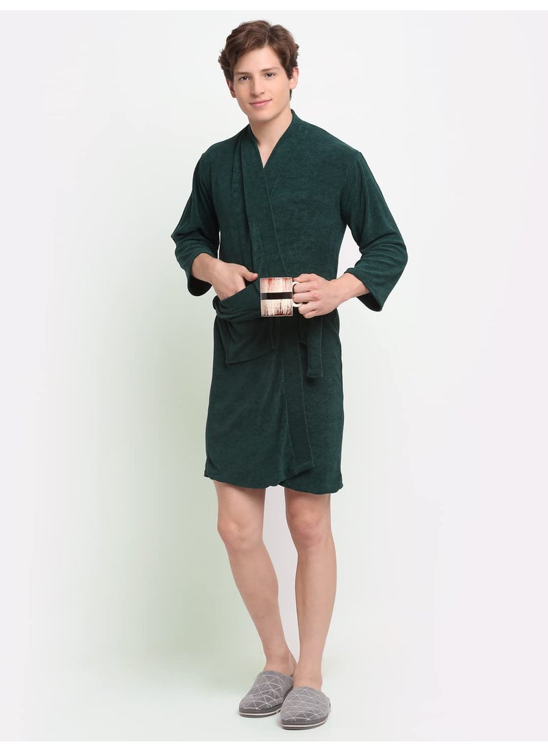 HotGown Premium Mens Water Absorbent Bathrobe Mens Soft Terry Cotton Bathrobe Green XL Green