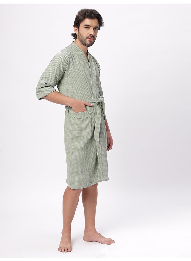 HotGown Mens Pure Cotton Waffle Bathrobe Pastel sage