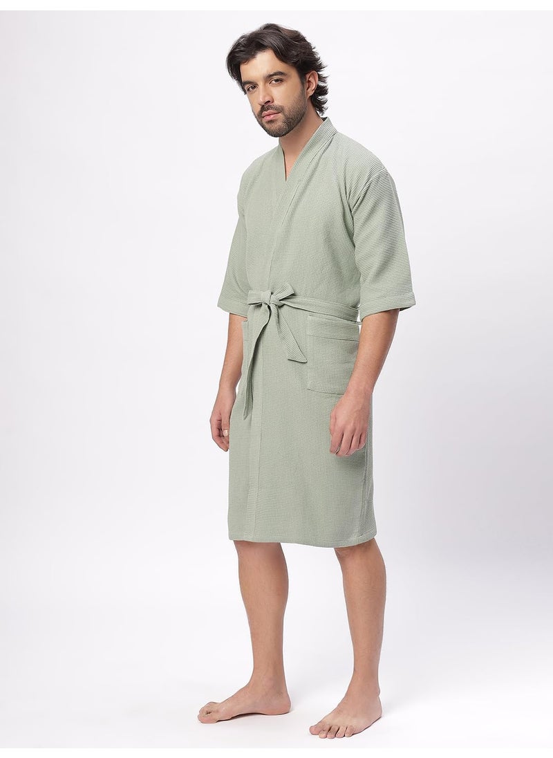 HotGown Mens Pure Cotton Waffle Bathrobe Pastel sage