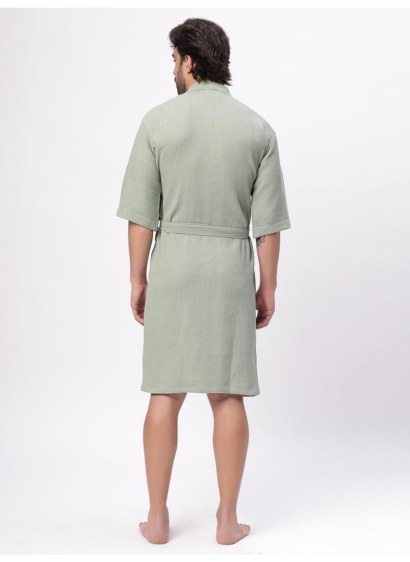 HotGown Mens Pure Cotton Waffle Bathrobe Pastel sage