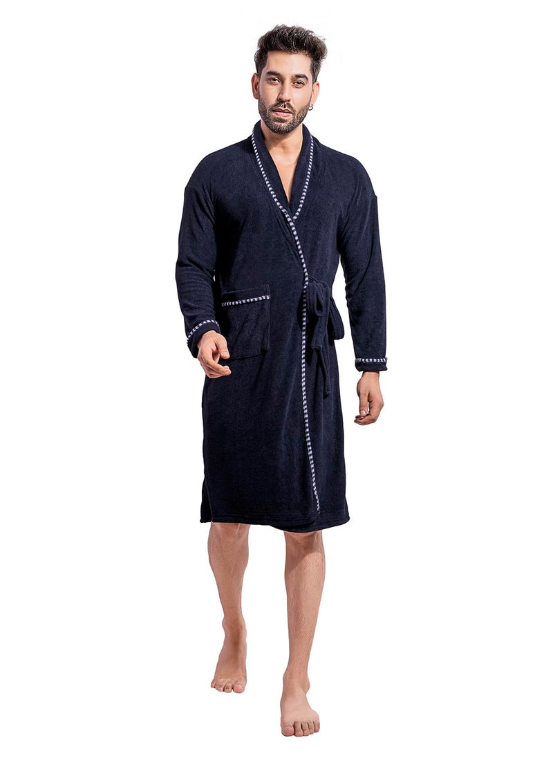 LacyLook Mens Double Terry Bathrobe Printed Navy Blue Free