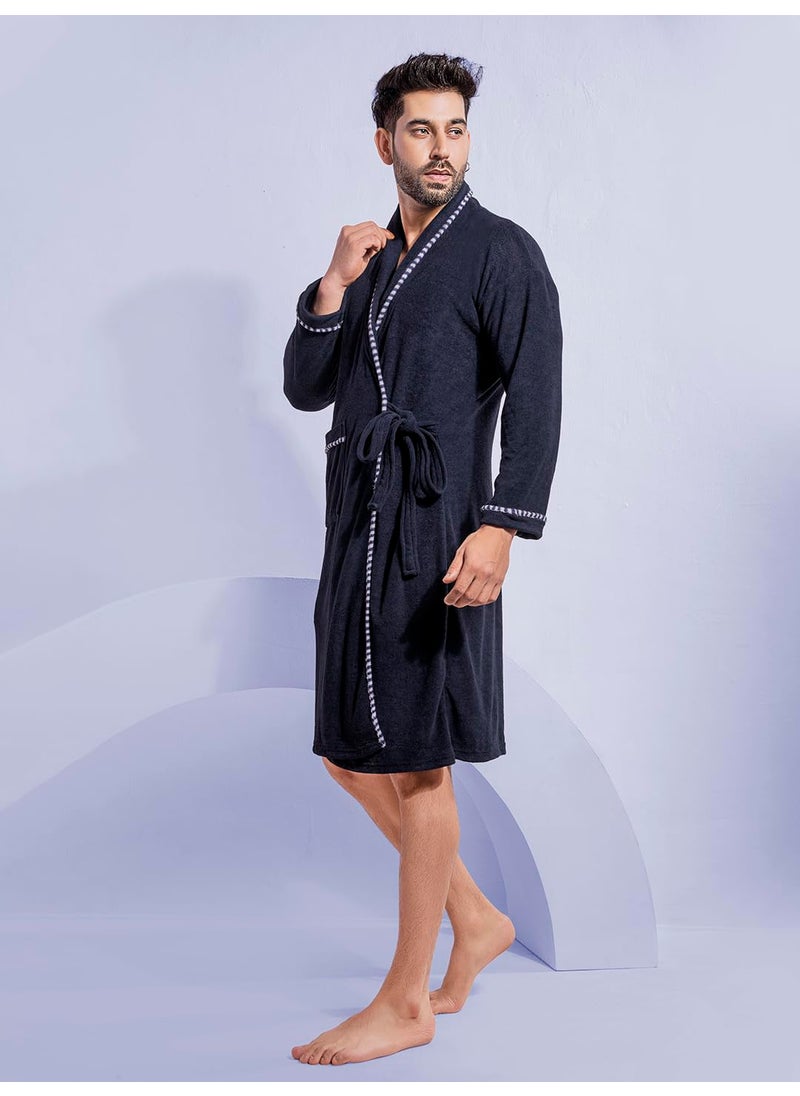 LacyLook Mens Double Terry Bathrobe Printed Navy Blue Free