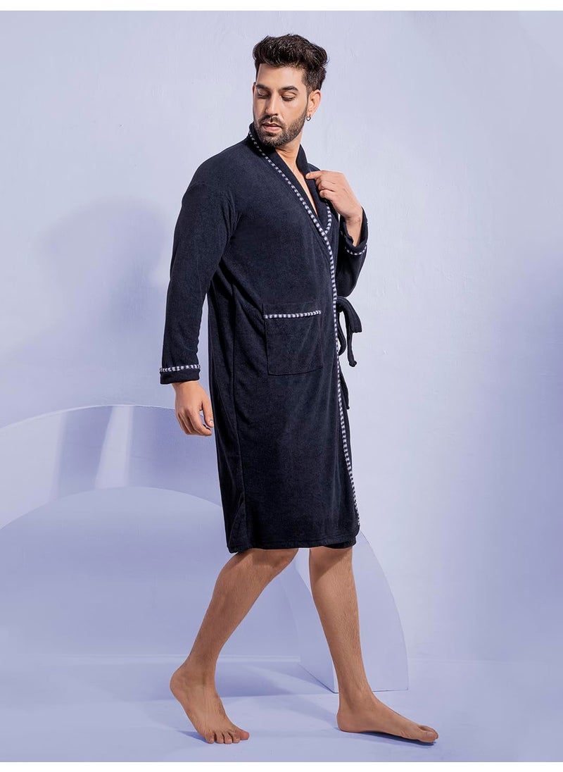 LacyLook Mens Double Terry Bathrobe Printed Navy Blue Free
