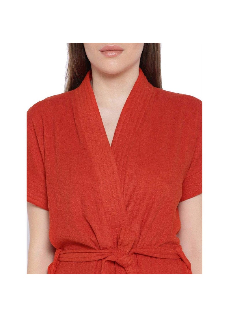 Poorak Cotton Half Sleeves Bathrobe for Women Free Size fit Upto 42 inches Red
