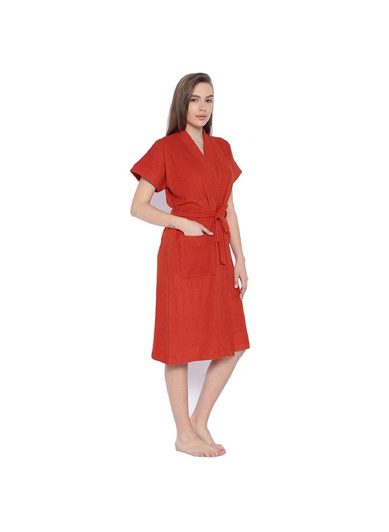 Poorak Cotton Half Sleeves Bathrobe for Women Free Size fit Upto 42 inches Red