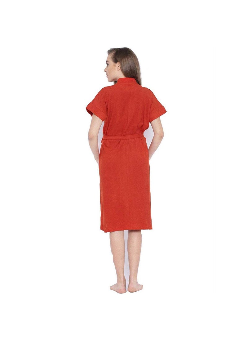 Poorak Cotton Half Sleeves Bathrobe for Women Free Size fit Upto 42 inches Red