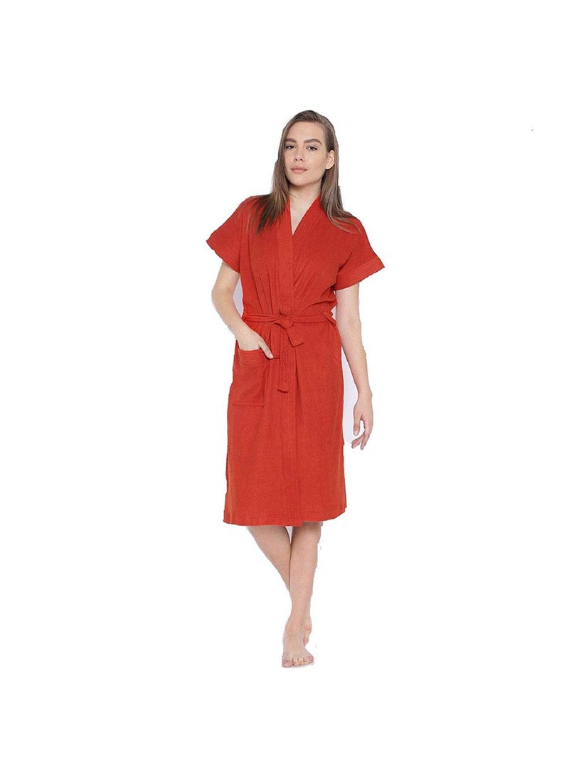 Poorak Cotton Half Sleeves Bathrobe for Women Free Size fit Upto 42 inches Red