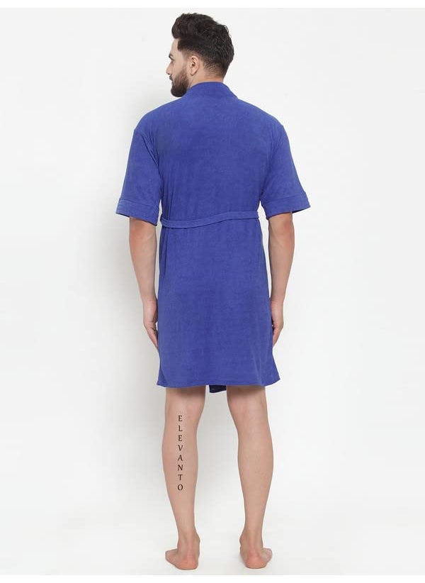 ELEVANTO PREMIUM DRY TECH TERRY MATERIAL 34 SLEEVE WITH FRONT POCKET BATHROBE FOR MENSROYALBLUE