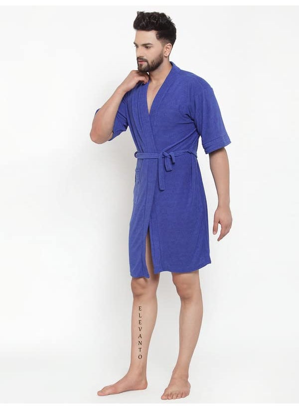 ELEVANTO PREMIUM DRY TECH TERRY MATERIAL 34 SLEEVE WITH FRONT POCKET BATHROBE FOR MENSROYALBLUE