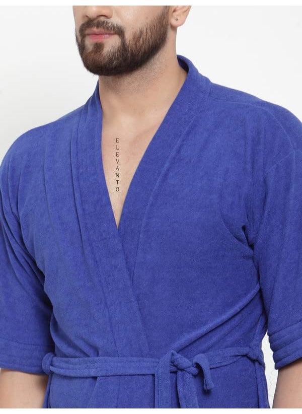 ELEVANTO PREMIUM DRY TECH TERRY MATERIAL 34 SLEEVE WITH FRONT POCKET BATHROBE FOR MENSROYALBLUE