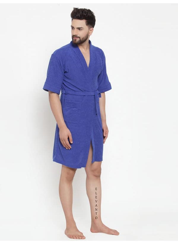 ELEVANTO PREMIUM DRY TECH TERRY MATERIAL 34 SLEEVE WITH FRONT POCKET BATHROBE FOR MENSROYALBLUE