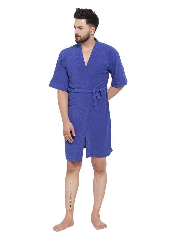 ELEVANTO PREMIUM DRY TECH TERRY MATERIAL 34 SLEEVE WITH FRONT POCKET BATHROBE FOR MENSROYALBLUE