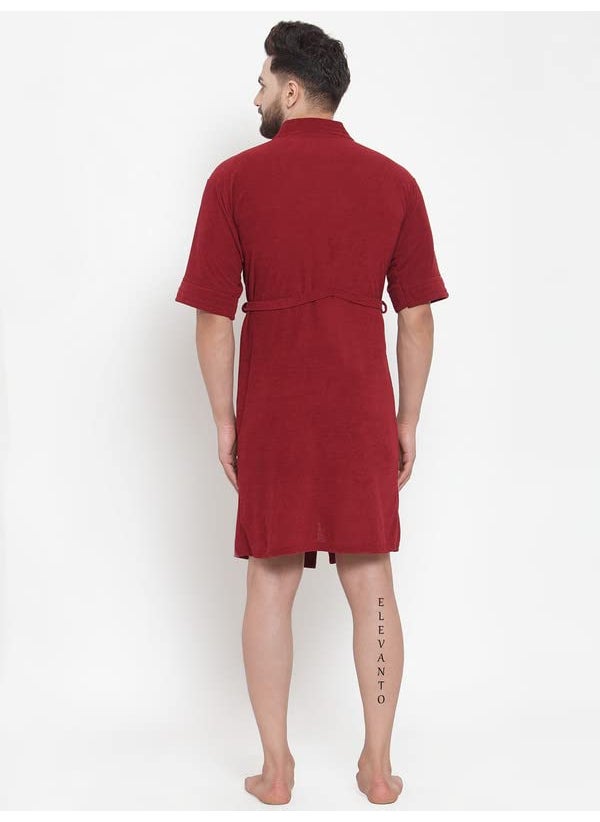ELEVANTO PREMIUM DRY TECH TERRY MATERIAL 34 SLEEVE WITH FRONT POCKET BATHROBE FOR MENSMEHROON