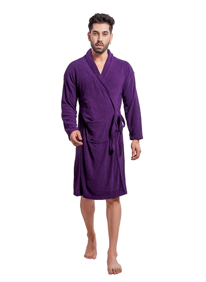 HotGown Mens Double Terry Bathrobe Plain Purple Free Size