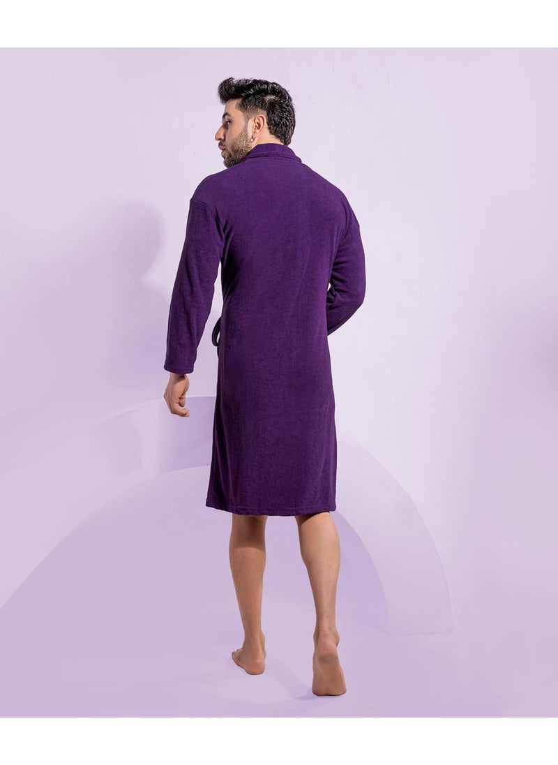 HotGown Mens Double Terry Bathrobe Plain Purple Free Size