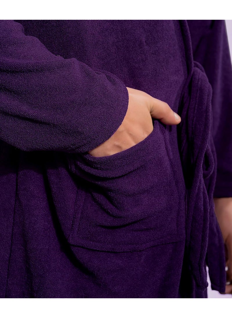 HotGown Mens Double Terry Bathrobe Plain Purple Free Size
