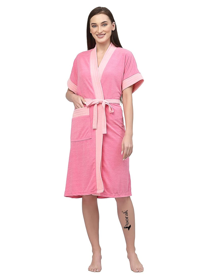 Poorak Terry Women Bath robe Fit Upto 42 inches chest Pink Baby Pink