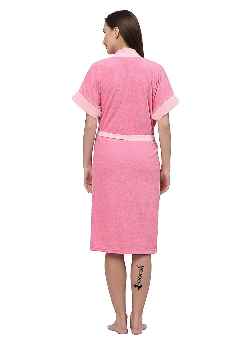 Poorak Terry Women Bath robe Fit Upto 42 inches chest Pink Baby Pink