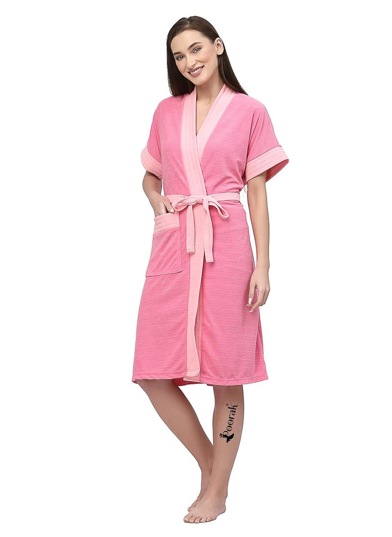 Poorak Terry Women Bath robe Fit Upto 42 inches chest Pink Baby Pink