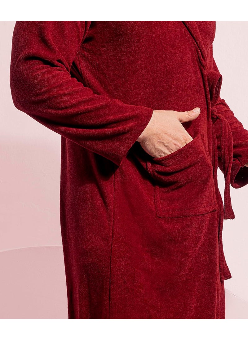 HotGown Mens Double Terry Bathrobe Plain Maroon Free Size