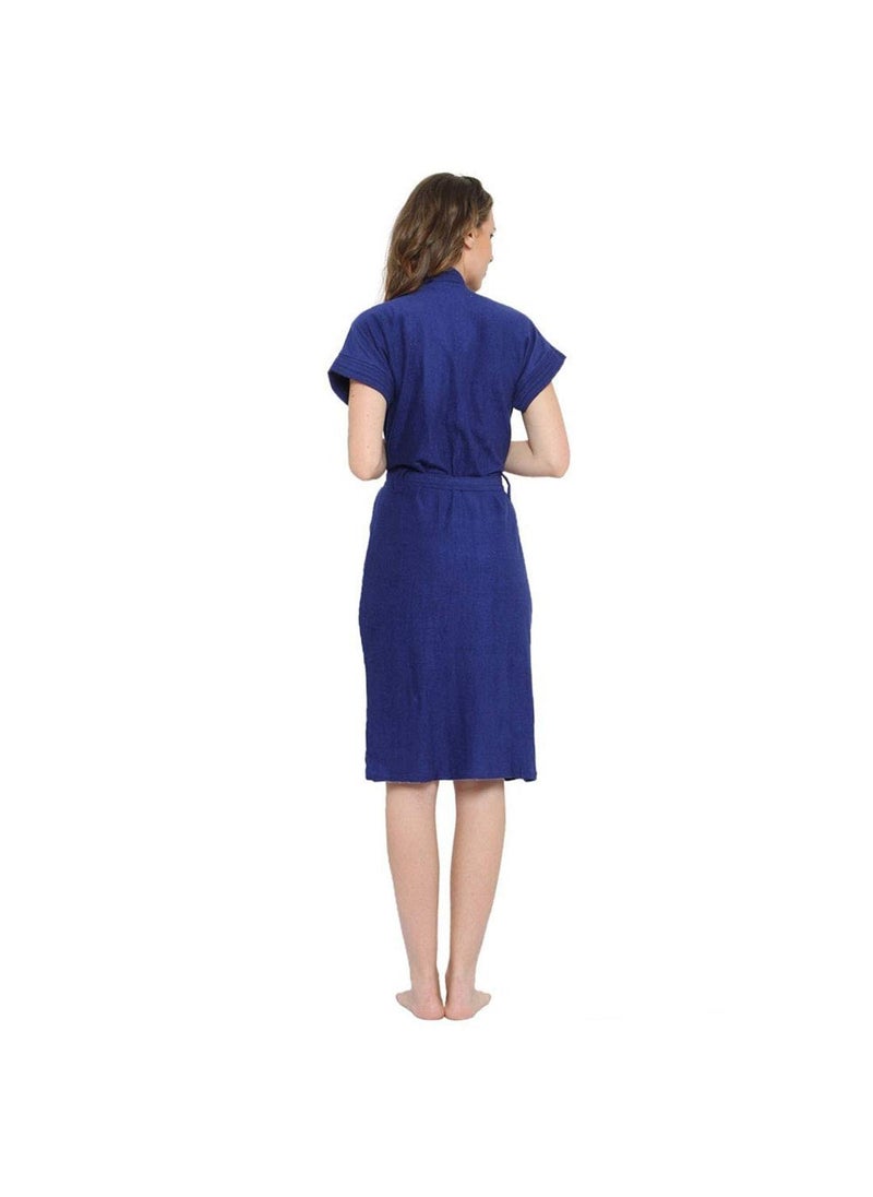 Poorak Cotton Half Sleeves Bathrobe for Women Free Size fit Upto 42 inches Blue