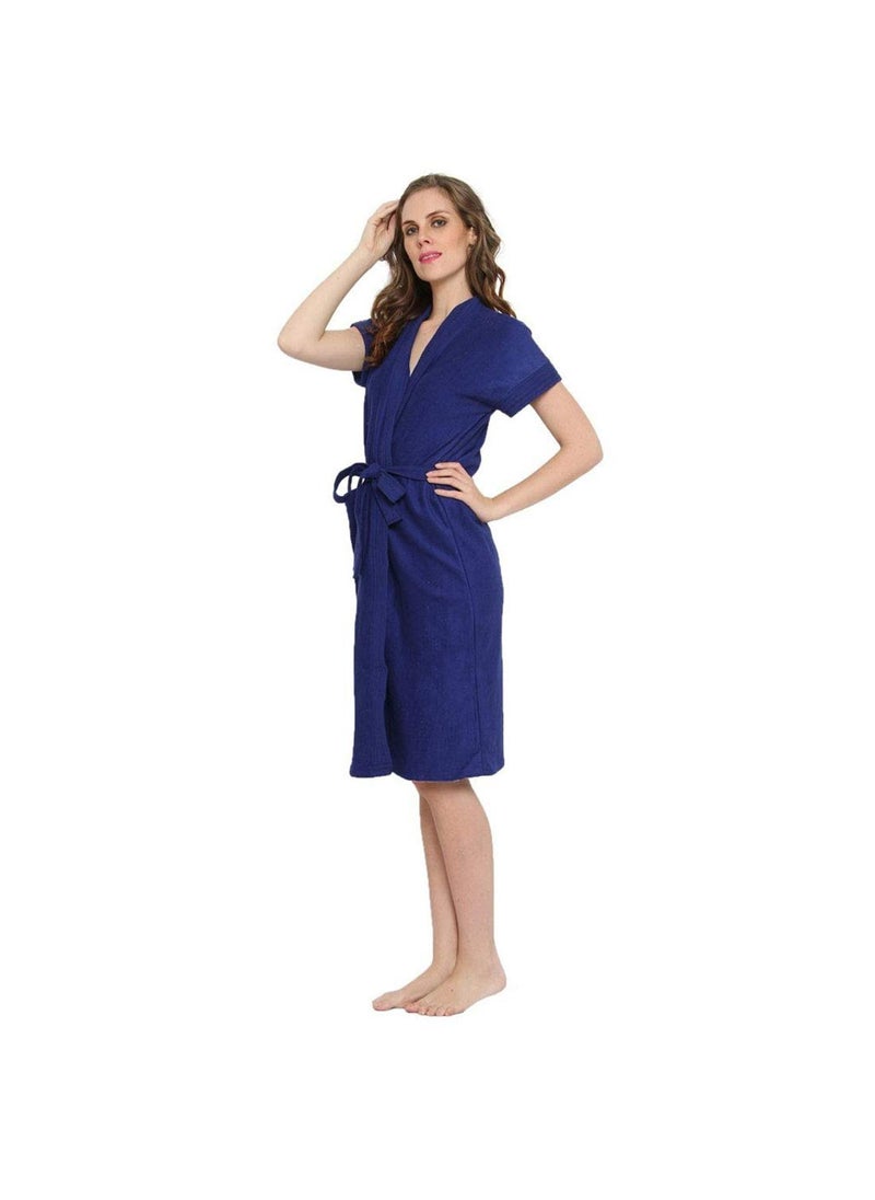 Poorak Cotton Half Sleeves Bathrobe for Women Free Size fit Upto 42 inches Blue
