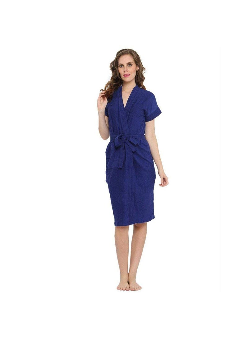 Poorak Cotton Half Sleeves Bathrobe for Women Free Size fit Upto 42 inches Blue