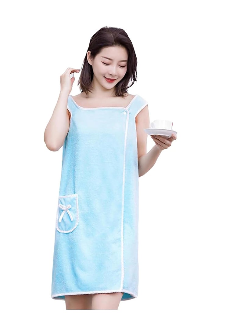 CLUZE Women Wearable Bath Towel Soft Cozy Spa Wraps With Snap Closure Off Shoulder Bathrobe Dress