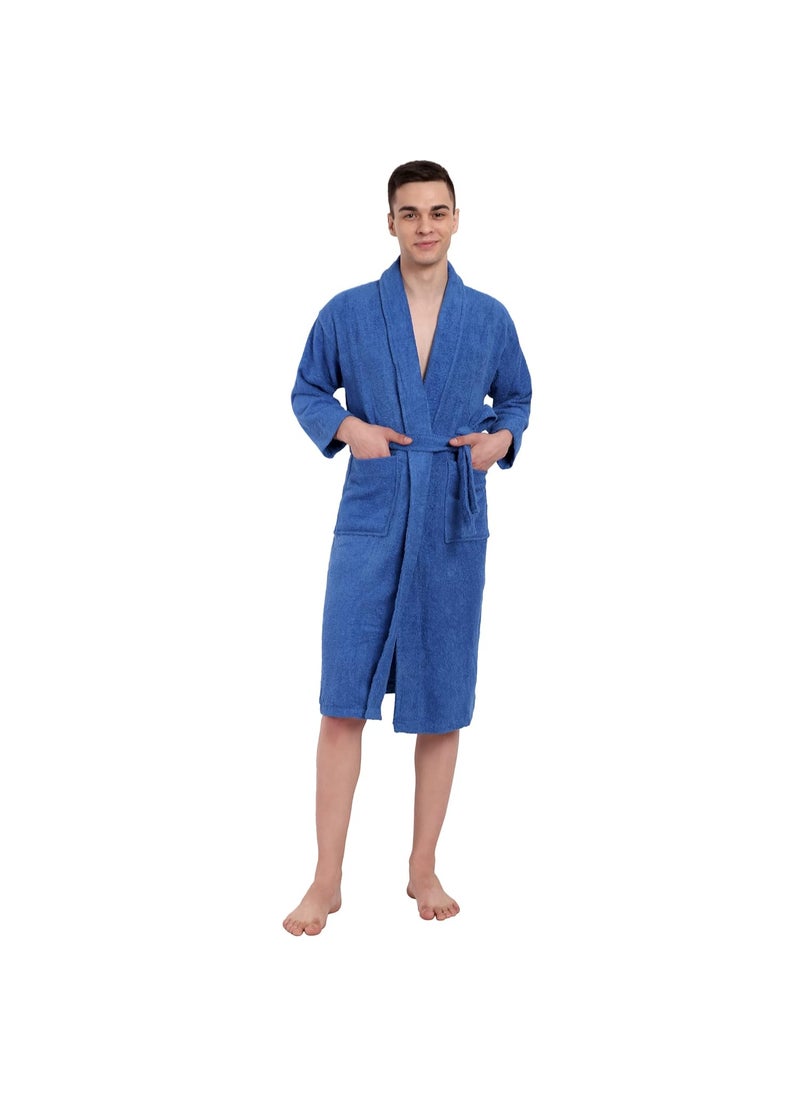 DREAMWEAVERS Soft Terry Pure Cotton Deluxe Shawl Collar Bathrobe Blue Medium