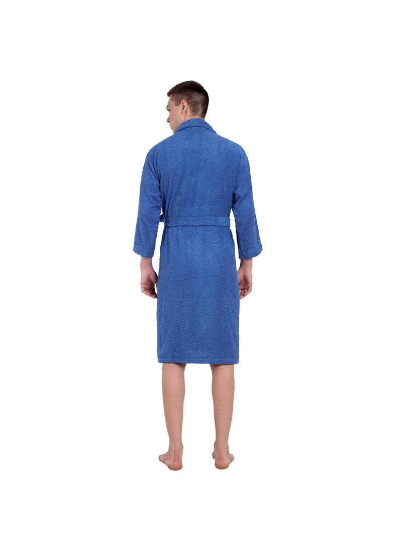 DREAMWEAVERS Soft Terry Pure Cotton Deluxe Shawl Collar Bathrobe Blue Medium