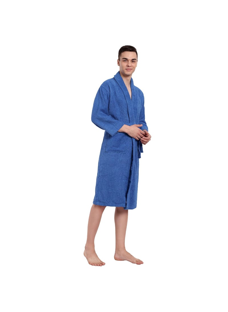DREAMWEAVERS Soft Terry Pure Cotton Deluxe Shawl Collar Bathrobe Blue Medium