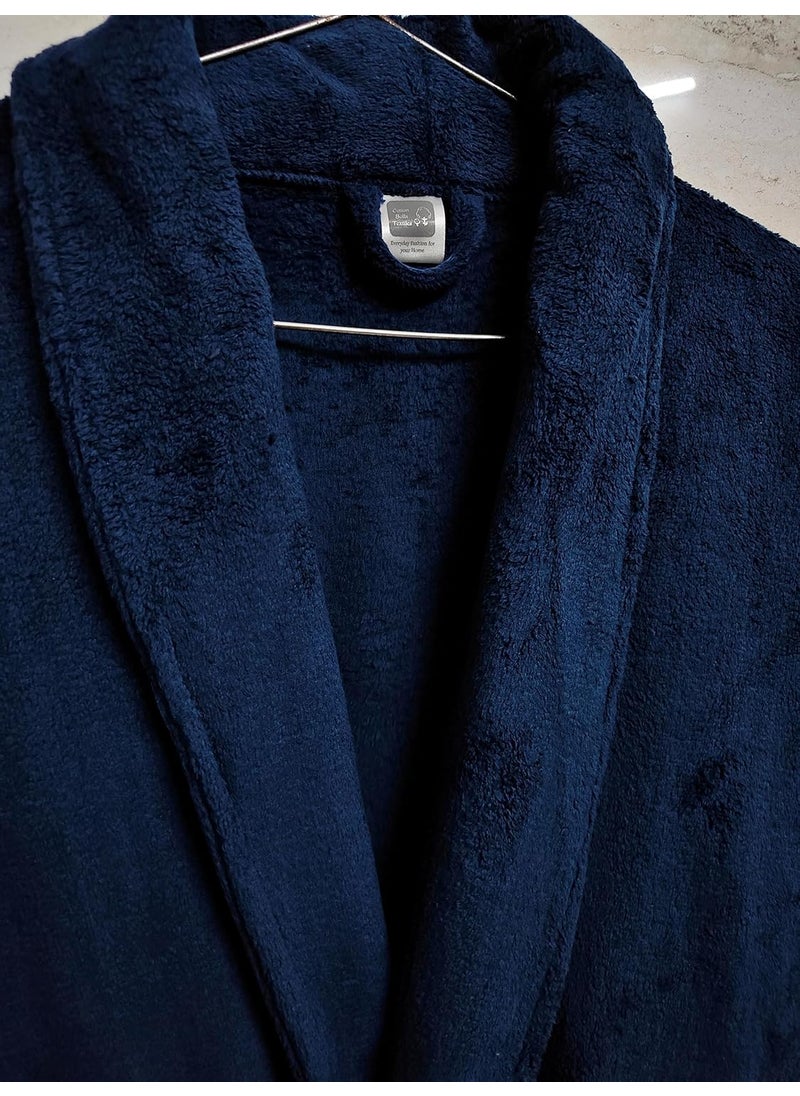 Cotton Bolls Textiles Microfiber Fleece Bath Robe for Men Shawl Collar With Long Sleeves Lint Free AntiBacterial Super Soft Fabric XL Navy