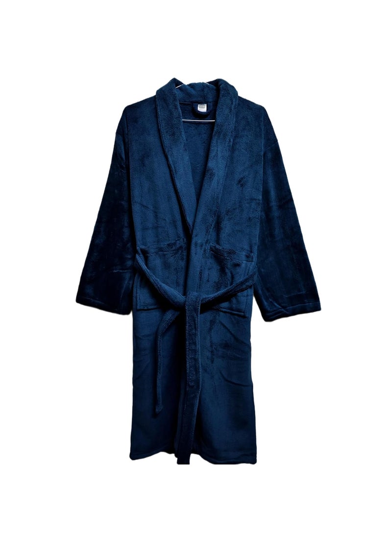 Cotton Bolls Textiles Microfiber Fleece Bath Robe for Men Shawl Collar With Long Sleeves Lint Free AntiBacterial Super Soft Fabric XL Navy