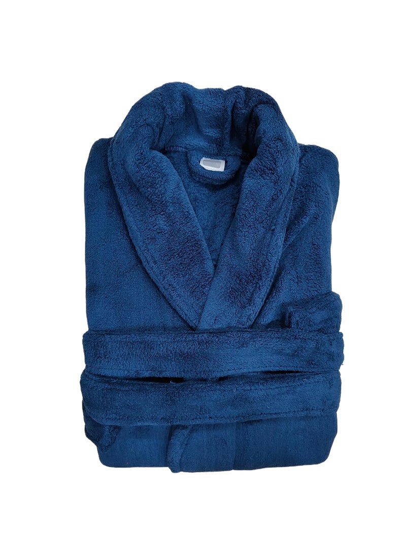 Cotton Bolls Textiles Microfiber Fleece Bath Robe for Men Shawl Collar With Long Sleeves Lint Free AntiBacterial Super Soft Fabric XL Navy