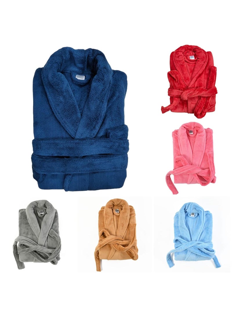 Cotton Bolls Textiles Microfiber Fleece Bath Robe for Men Shawl Collar With Long Sleeves Lint Free AntiBacterial Super Soft Fabric XL Navy