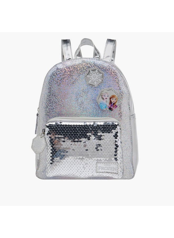 Girls Frozen Sequin Embellished Backpack with Adjustable Shoulder Straps and Zip Closure