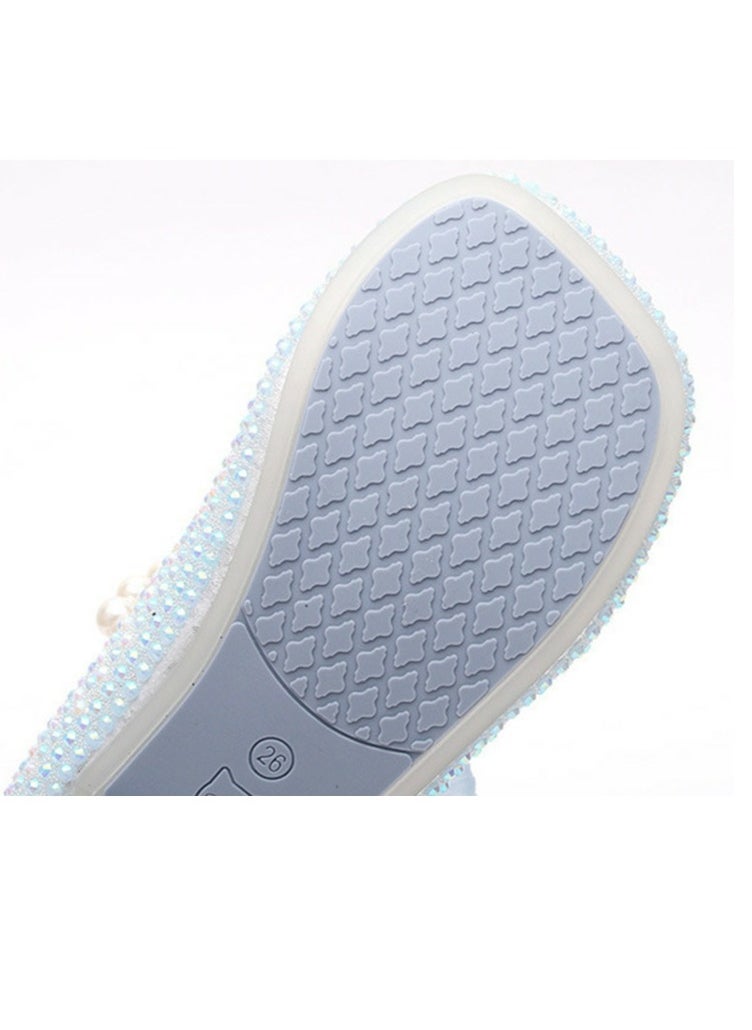 Girls Delicate Rhinestone Beaded Sandals Spuare Closed Toe Flat Shoes Light Blue