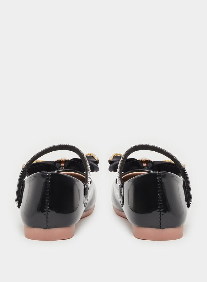 Embellished Round Toe Ballerina Shoes with Bow Detail