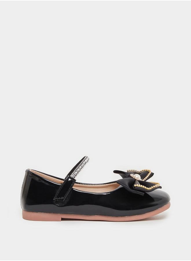 Embellished Round Toe Ballerina Shoes with Bow Detail