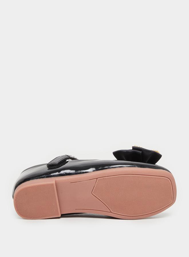 Embellished Round Toe Ballerina Shoes with Bow Detail