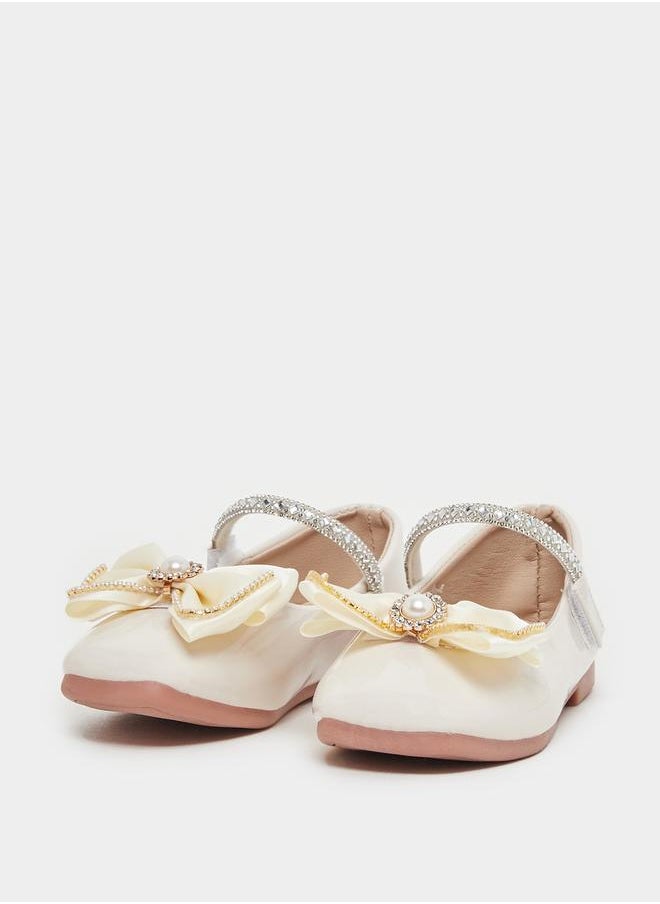 Embellished Round Toe Ballerina Shoes with Bow Detail