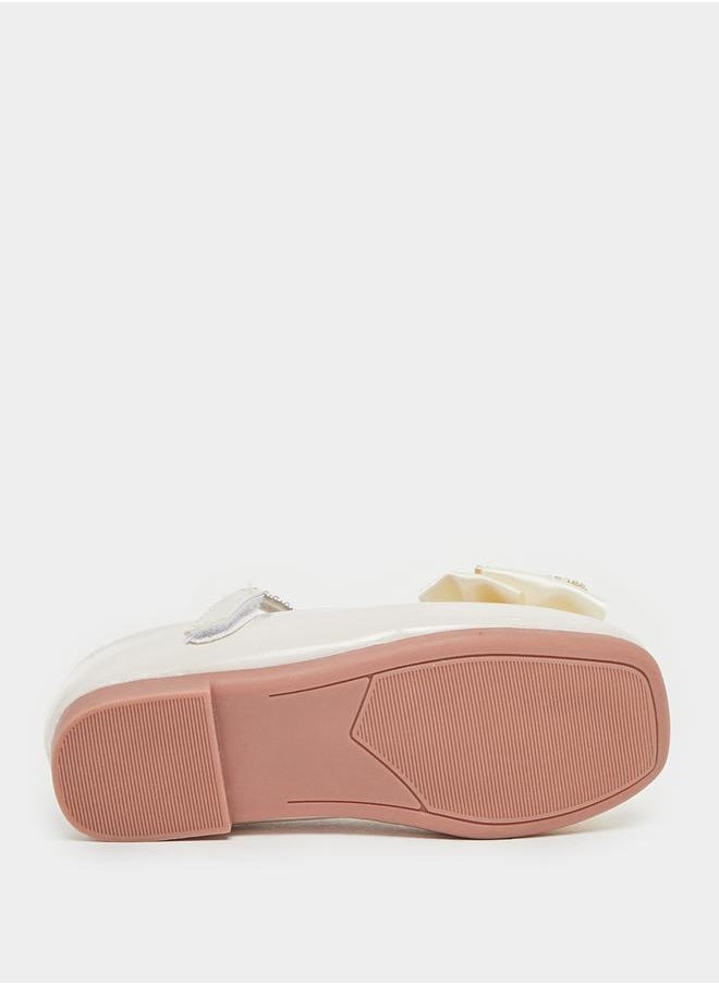 Embellished Round Toe Ballerina Shoes with Bow Detail