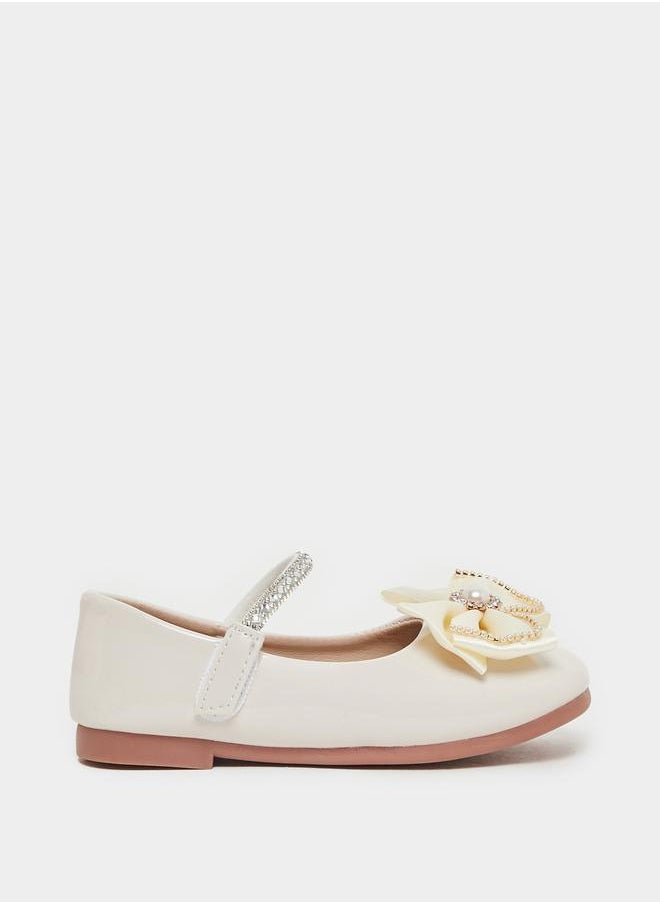 Embellished Round Toe Ballerina Shoes with Bow Detail